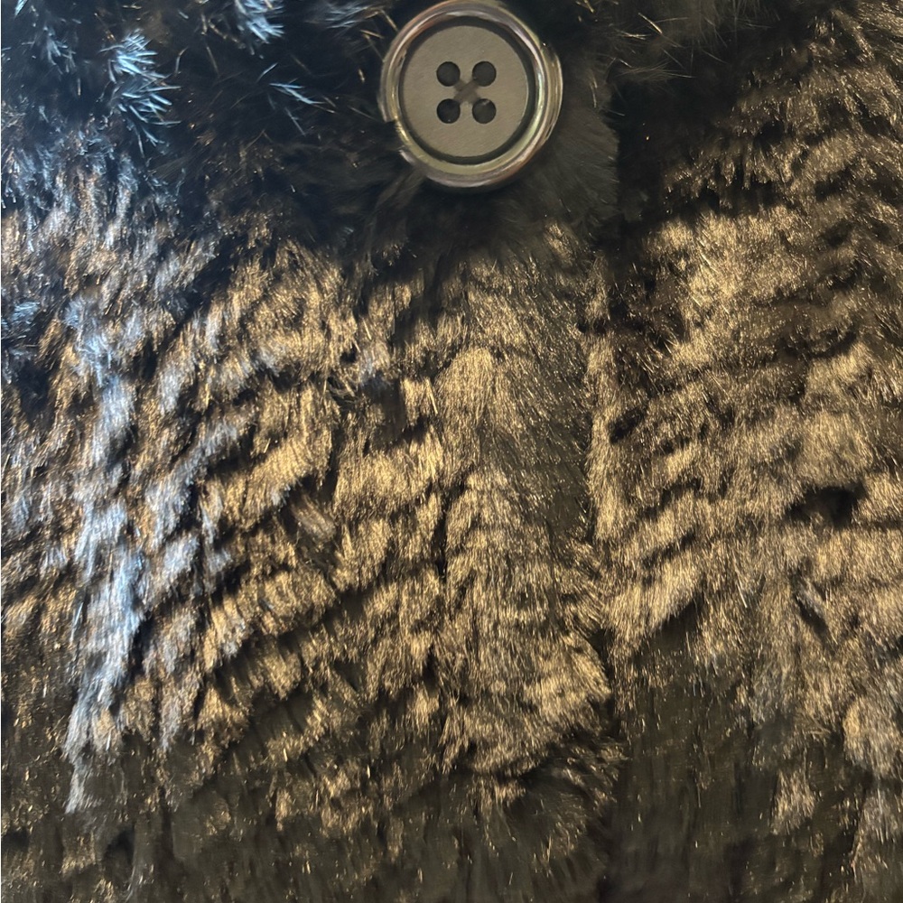 STEFANEL 100% Black Rabbit Fur Hooded Shawl - Picture 3 of 4